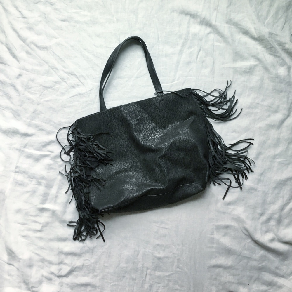 BP vegan leather fringe tote